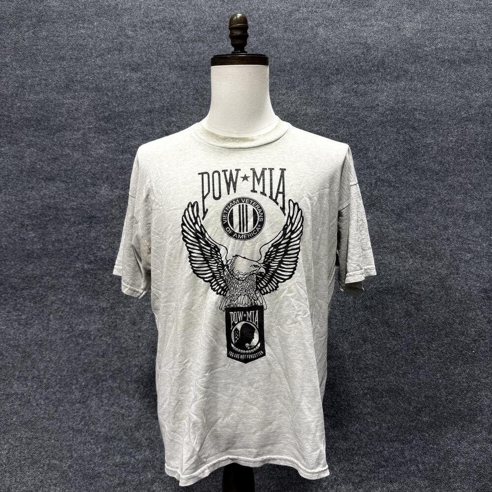 POW MIA Eagle Shirt Mens 2XL Gray Vietnam Veterans Graphic T-Shirt Tee